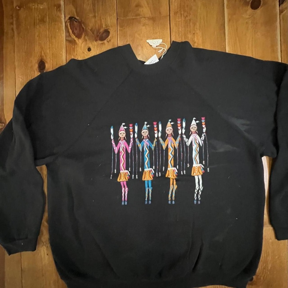 Vintage 90s Tultex Sweatshirt Mens 2XL Black Graphic Tribal Figures Made in USA